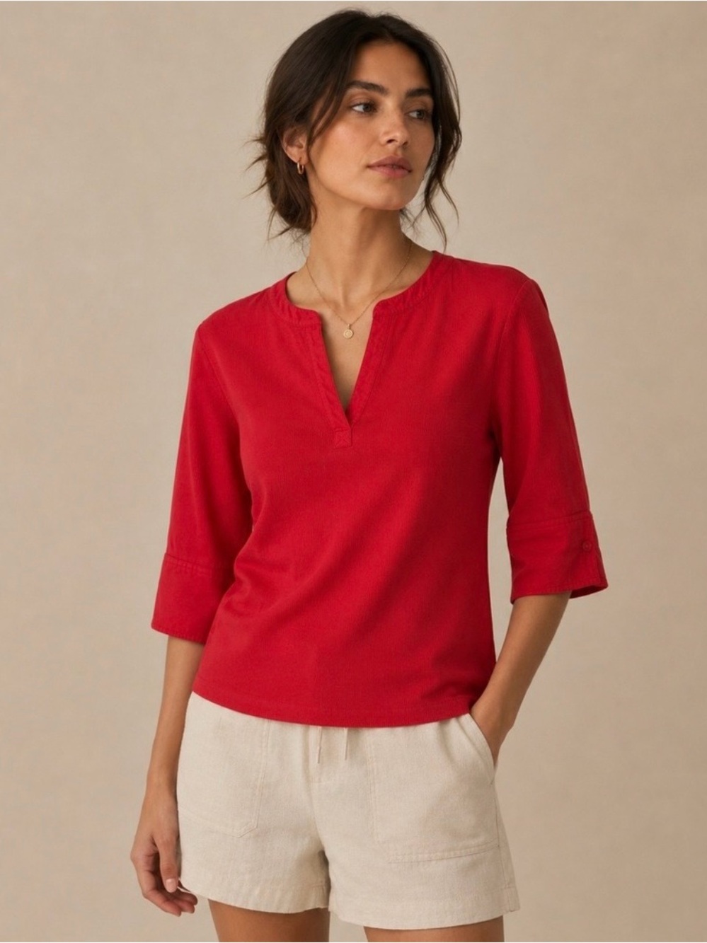 Maeve by Anthropologie Ribbed Split-Neck Henley Top